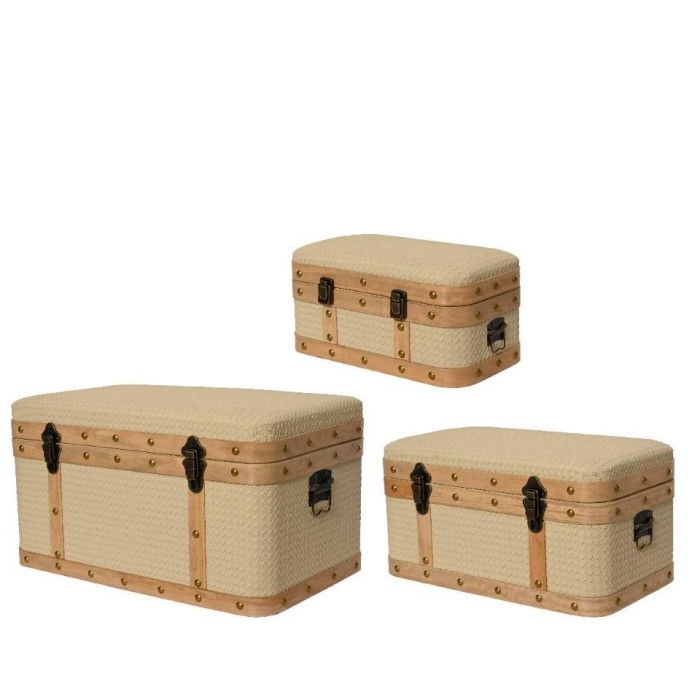 SET 3 BAULI CREMA LEGNO E ACCIAIO H.33